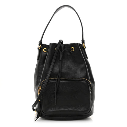 Prada Glace Calfskin Embossed Secchiello Bucket Bag Black 1 of 12