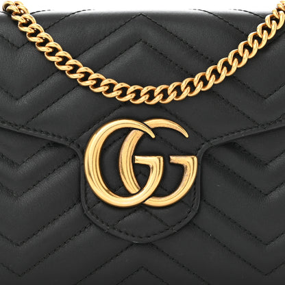 Gucci Calfskin Matelasse Mini GG Marmont Chain Wallet Black 7 of 9
