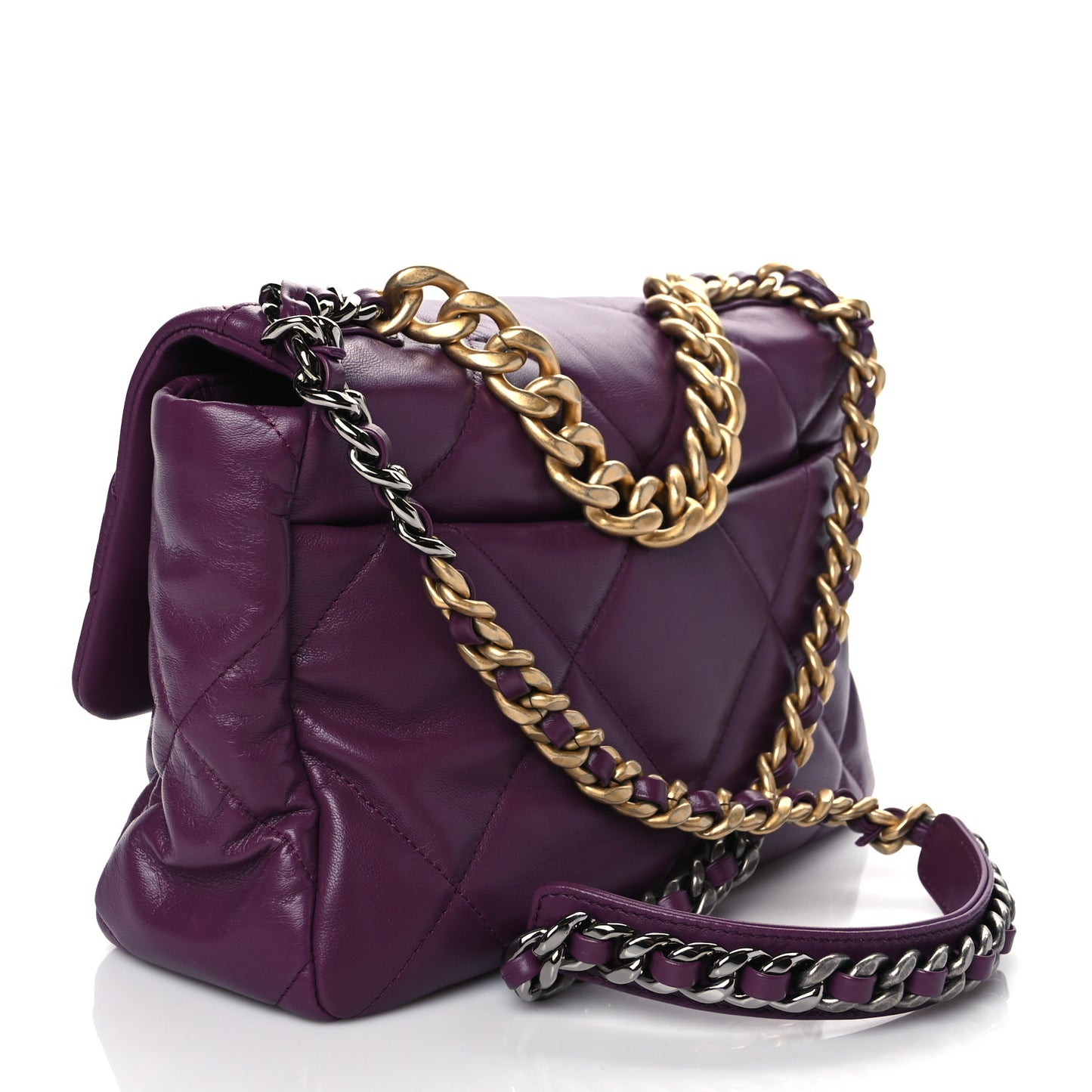 Goatskin Quilted Large Chanel 19 Flap Purple