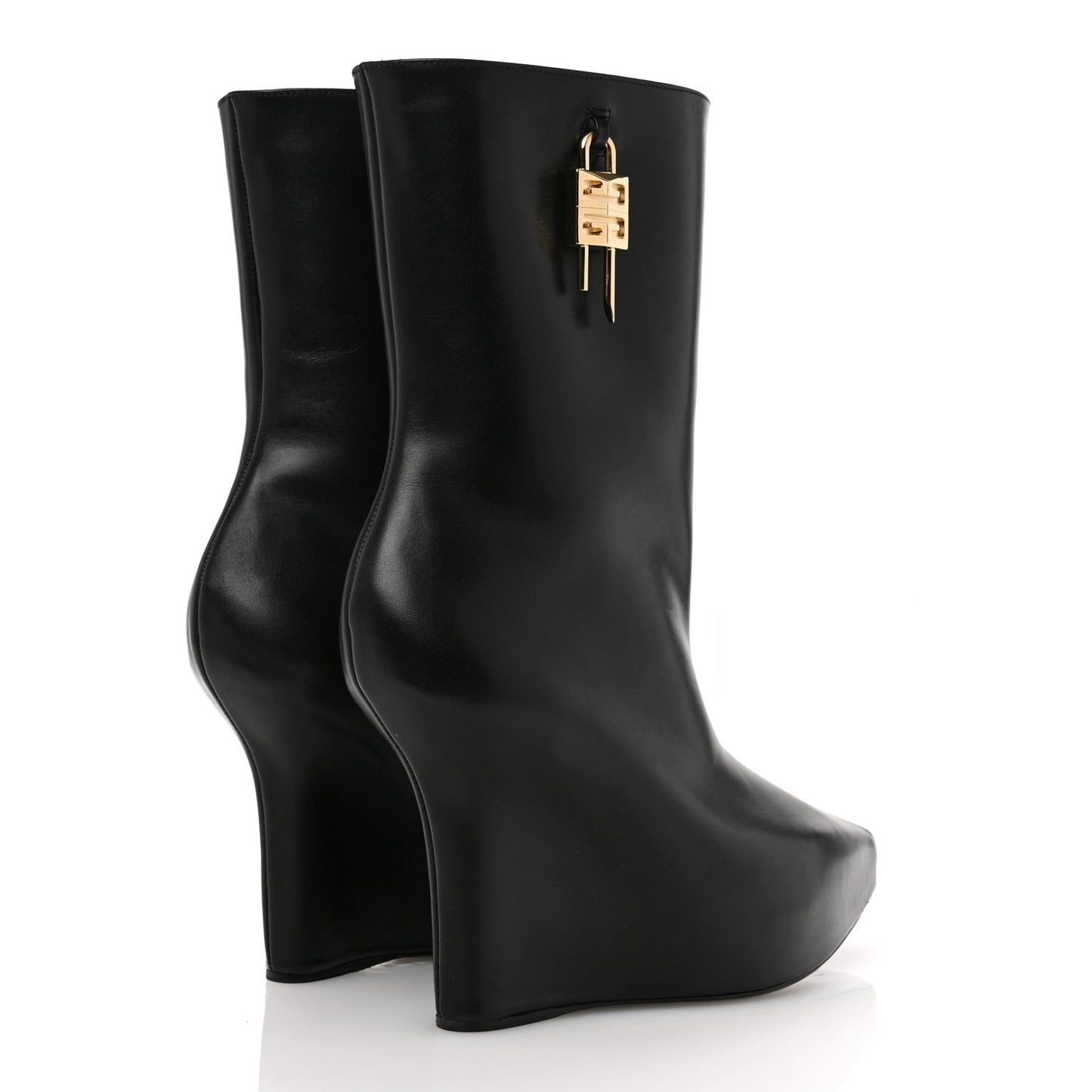 Calfskin G Lock 80mm Wedge Low Boots 38 Black