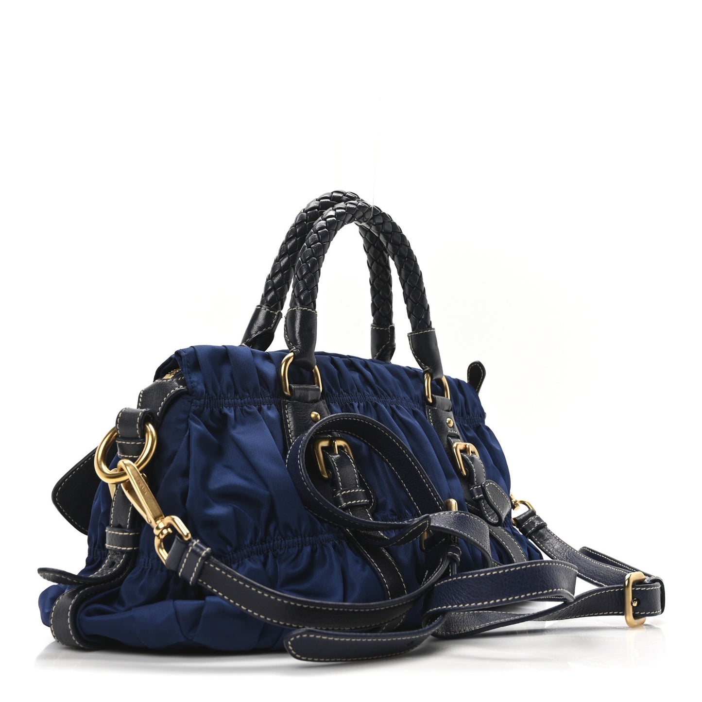 Tessuto Nylon Gaufre Shopping Satchel Bluette