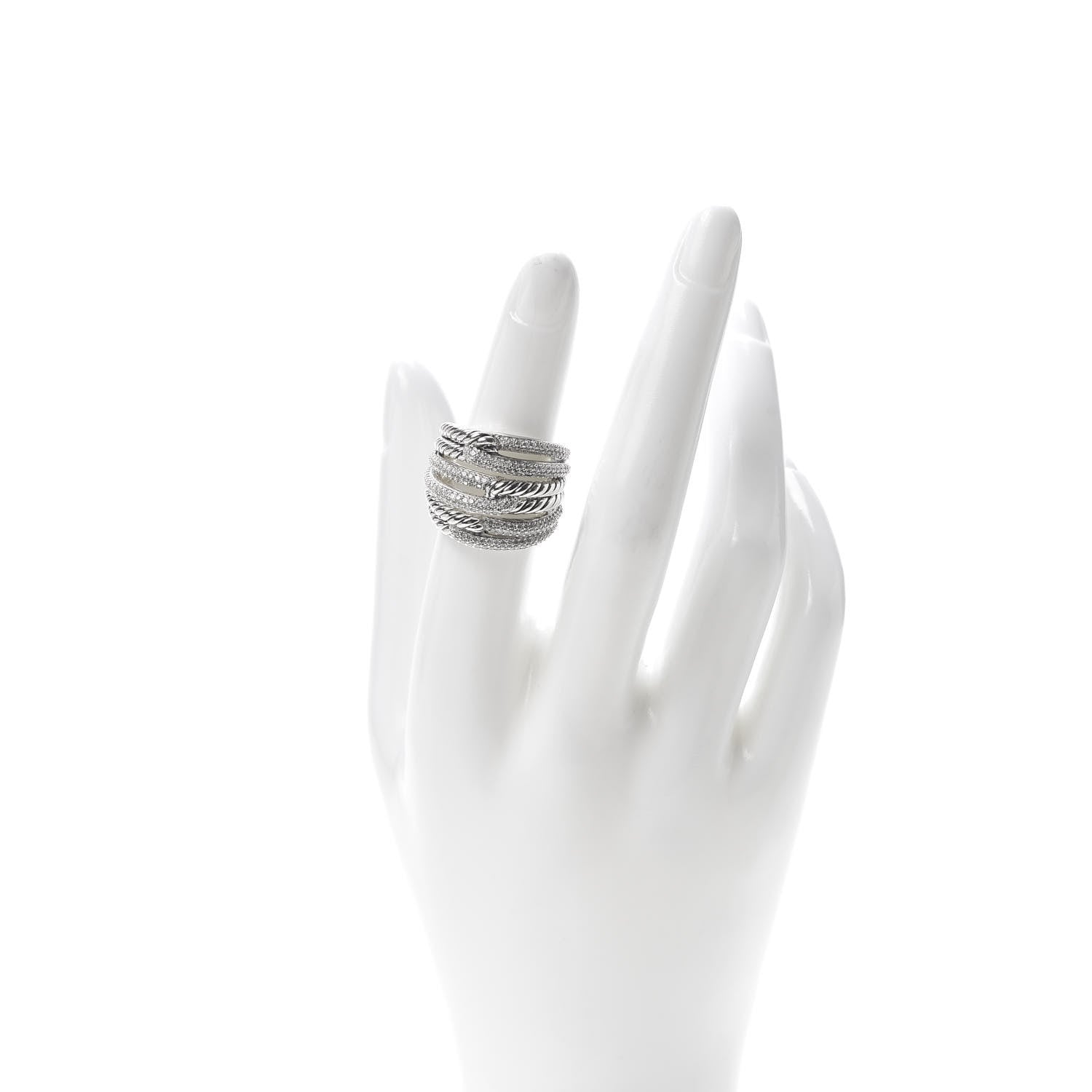 David Yurman Sterling Silver Diamond 19mm Labyrinth Triple Loop Ring 52 6 2 of 5