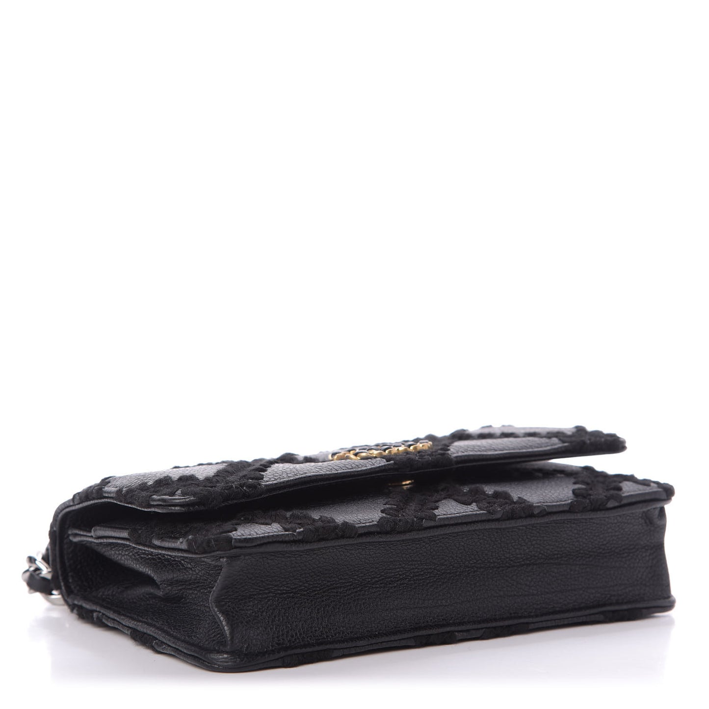 Calfskin Crochet 19 Wallet On Chain WOC Black
