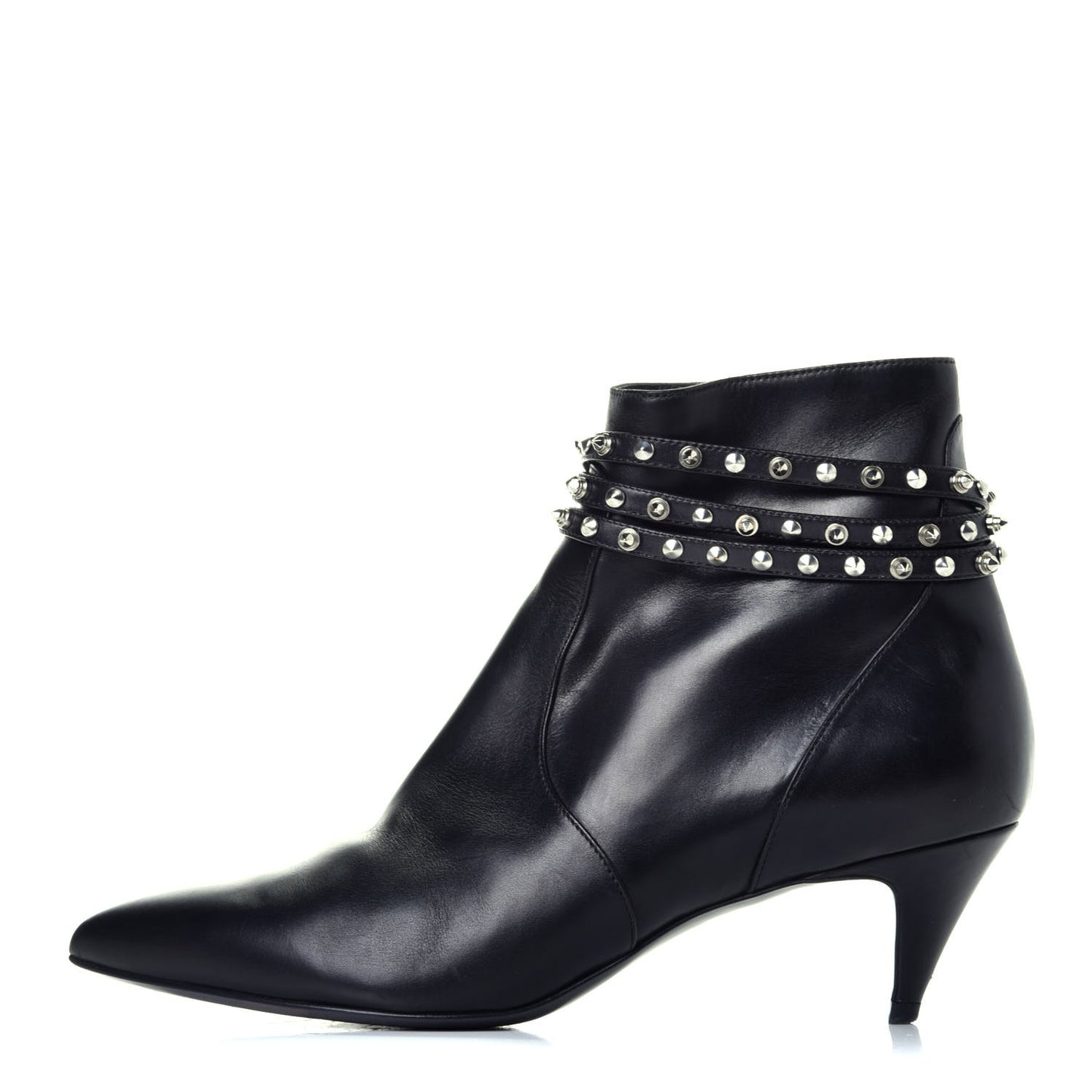 Calfskin Cat Boot 50 Studded Strap Booties 37.5 Black