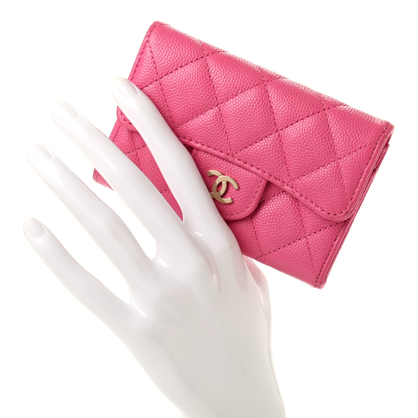 Caviar Quilted Flap Card Holder Wallet Pink