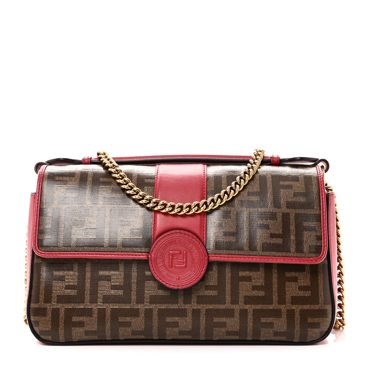 Fendi Vitello Grace Glazed Fabric FF 1974 Double F Shoulder Bag