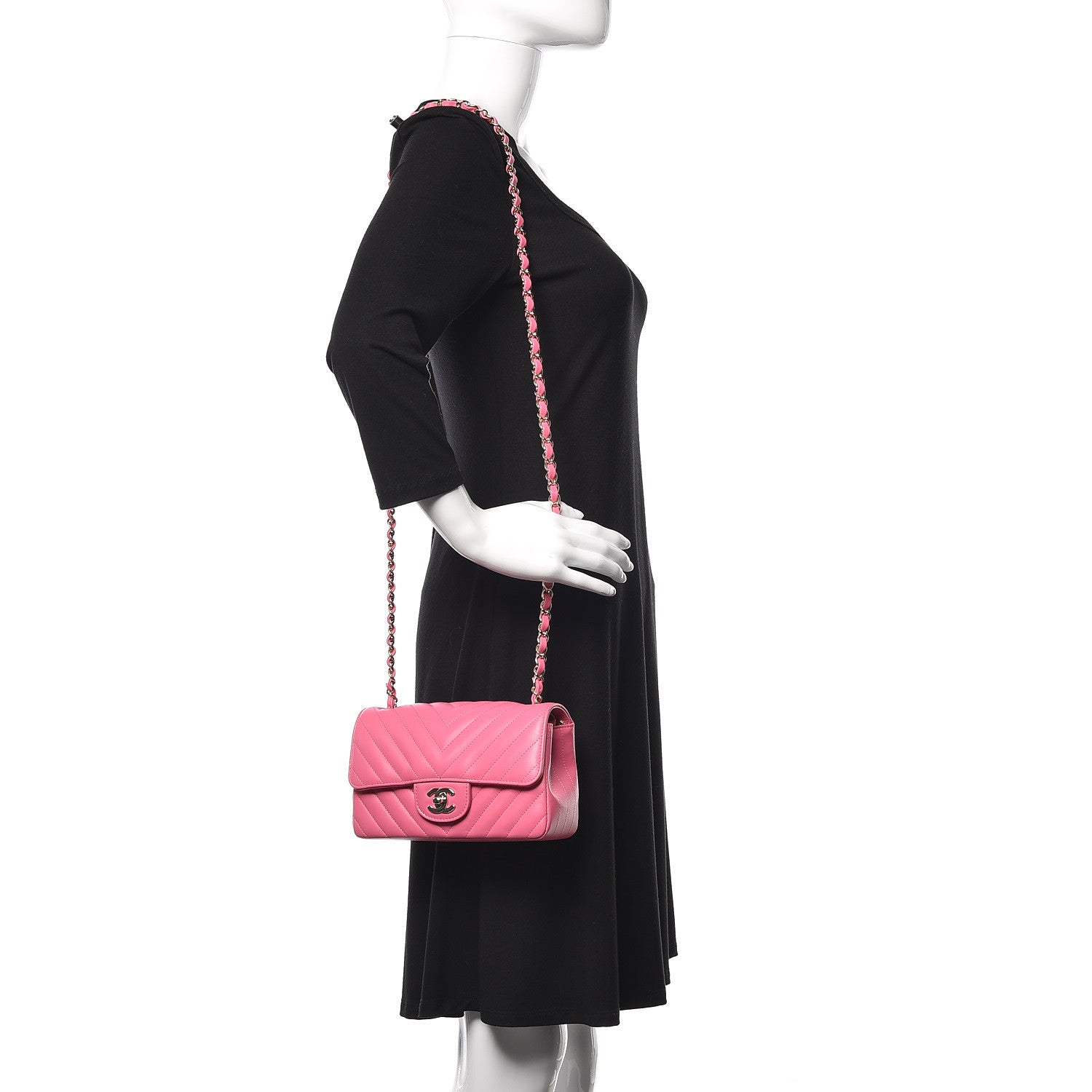 Chanel Lambskin Chevron Quilted Mini Rectangular Flap Pink 2 of 9