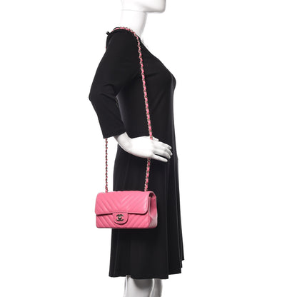 Chanel Lambskin Chevron Quilted Mini Rectangular Flap Pink 2 of 9