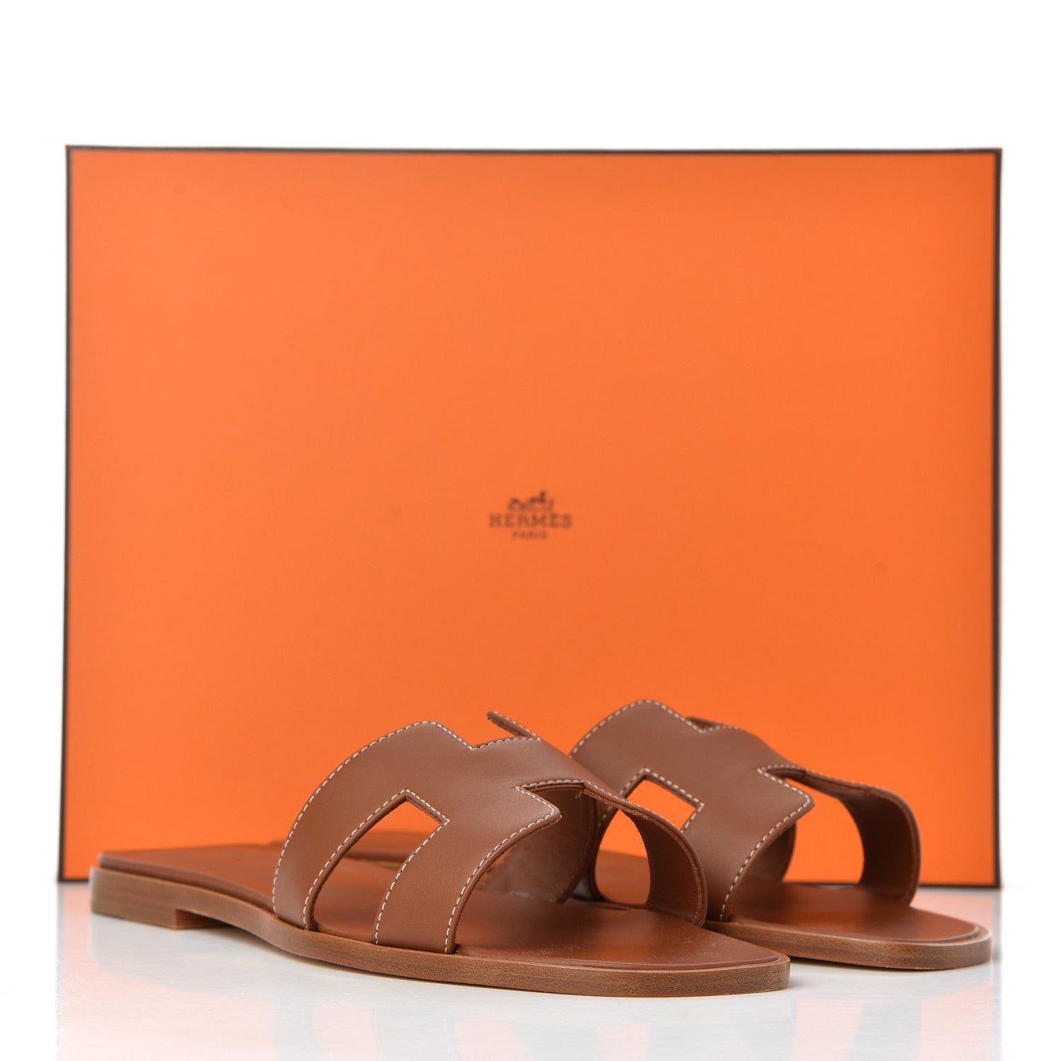 Hermes Box Calfskin Oran Sandals 38.5 Gold 9 of 13