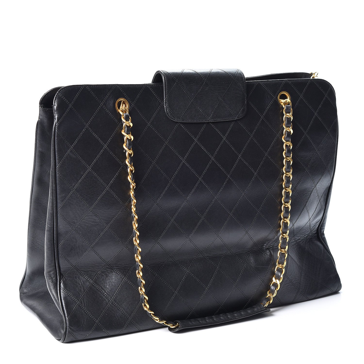 Chanel Calfskin Stitched XL Weekender Black 2 of 9