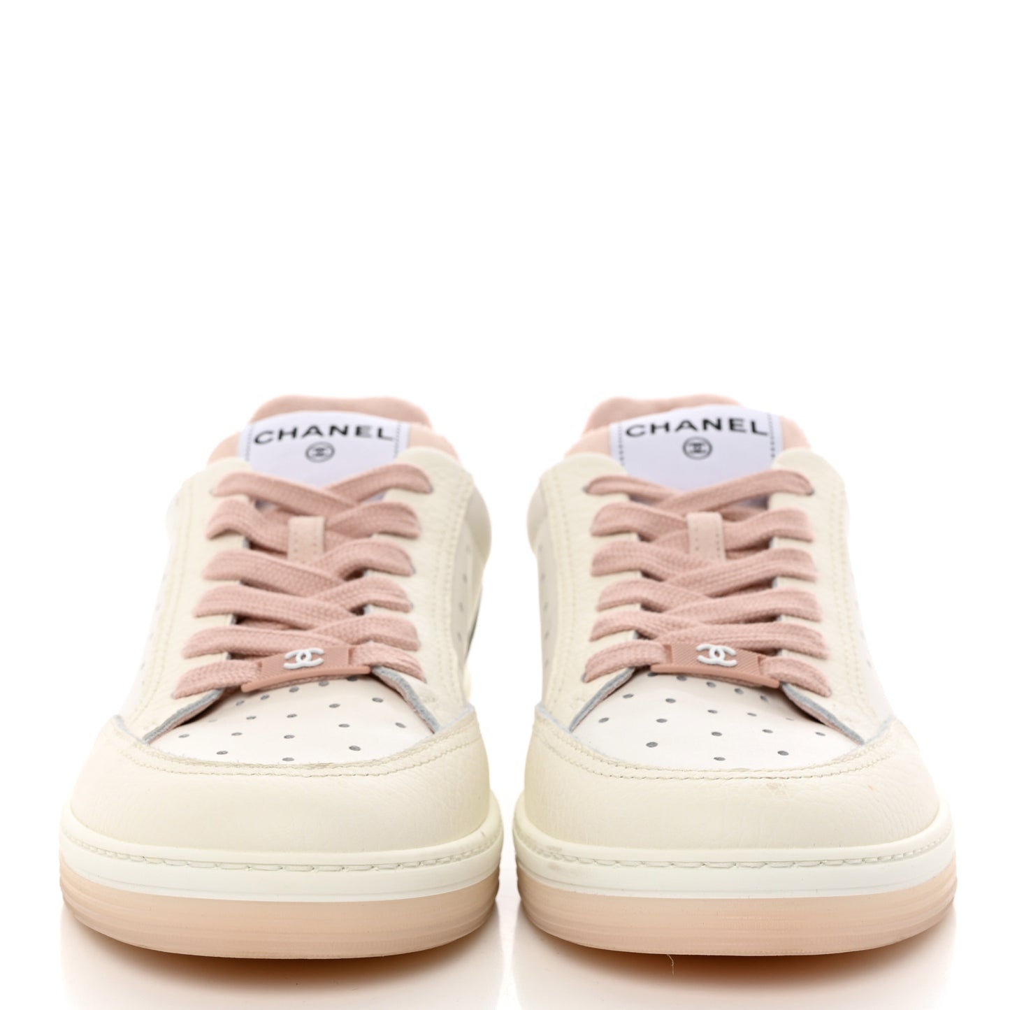 Grained Calfskin Fabric Womens Logo Sneakers 40 White Light Pink