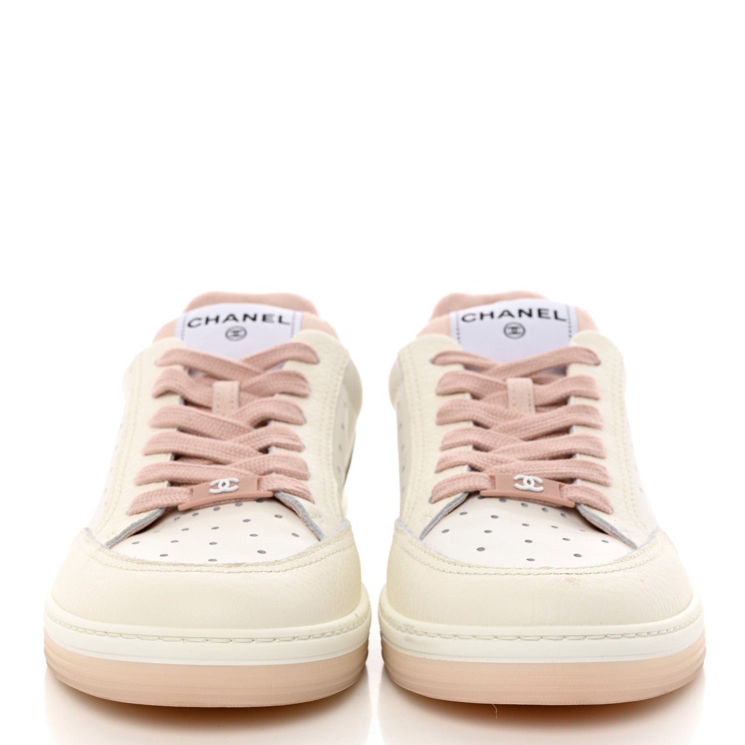 Chanel Grained Calfskin Fabric Womens Logo Sneakers 40 White Light Pink 2 of 10