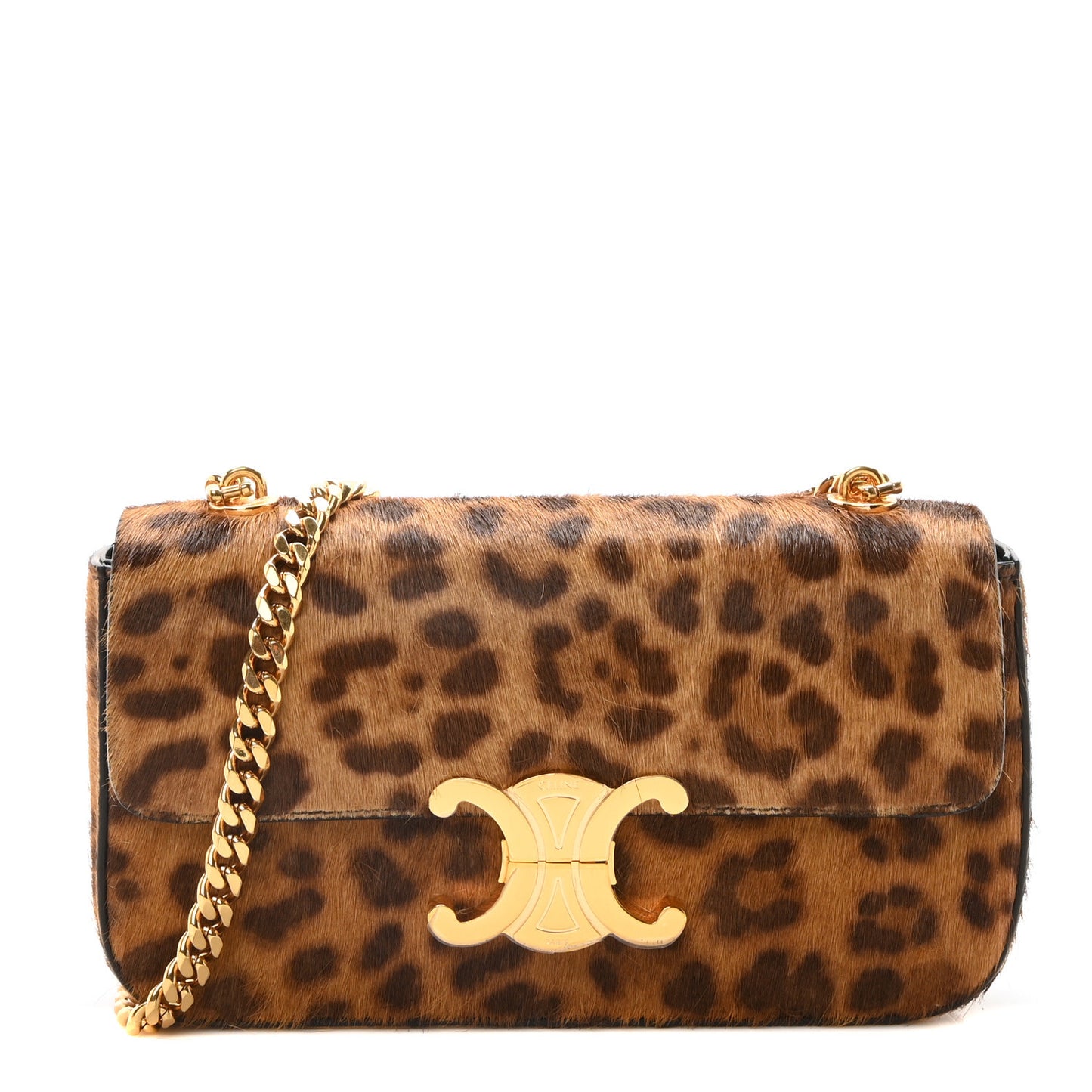 Pony Hair Leopard Print Triomphe Chain Shoulder Bag Multicolor