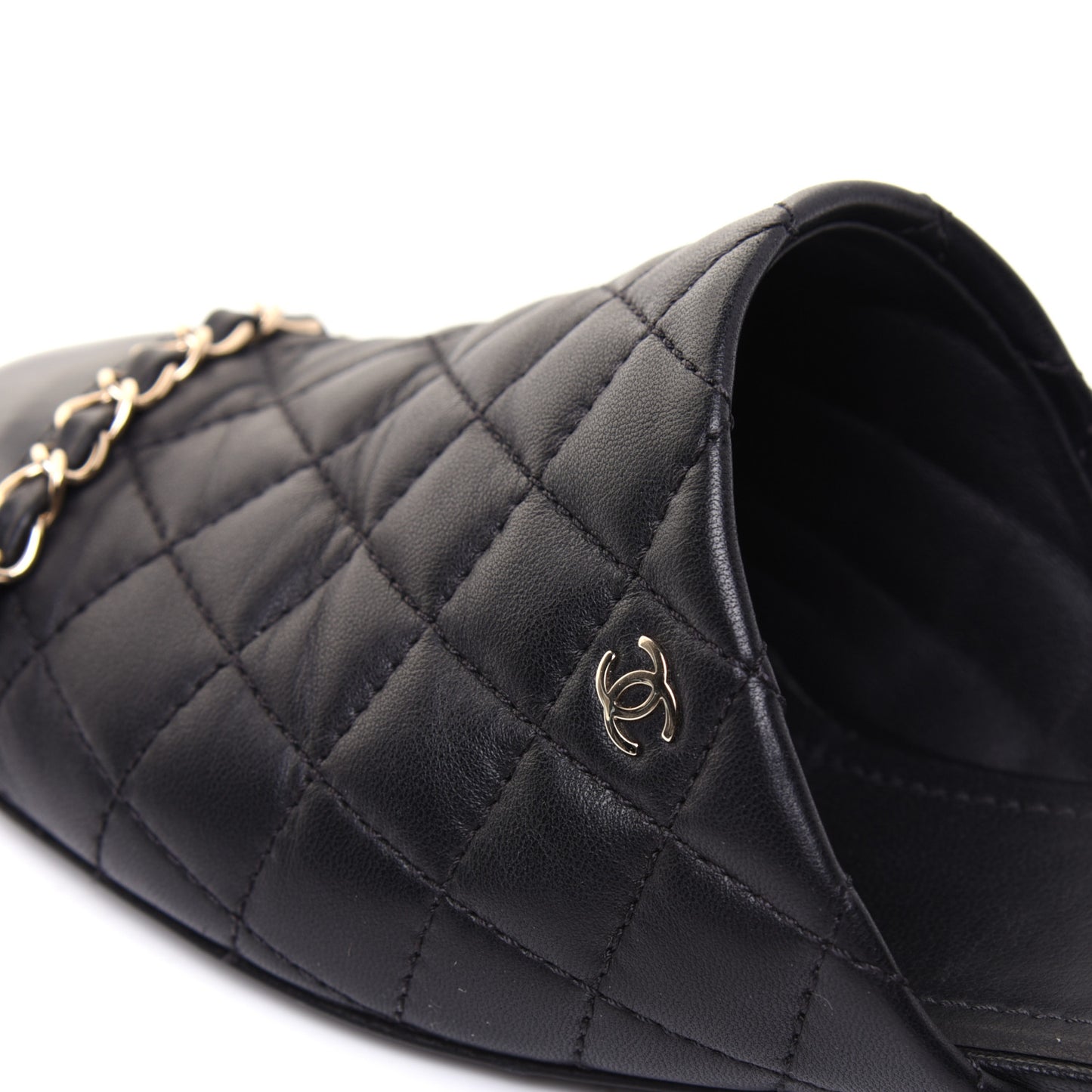 Lambskin Patent Quilted Chain Mules 37.5 Black