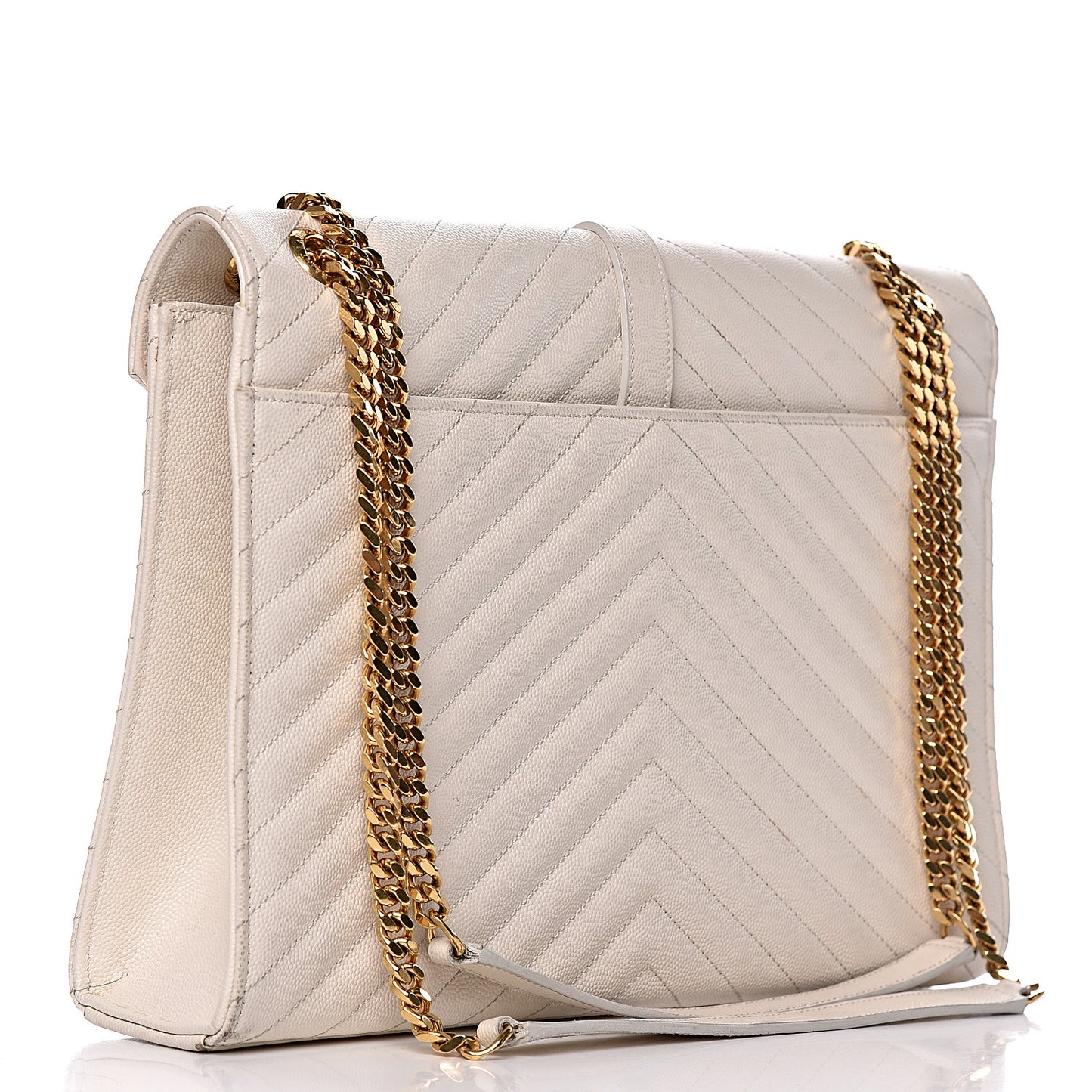 Grain De Poudre Matelasse Chevron Large Monogram Satchel White