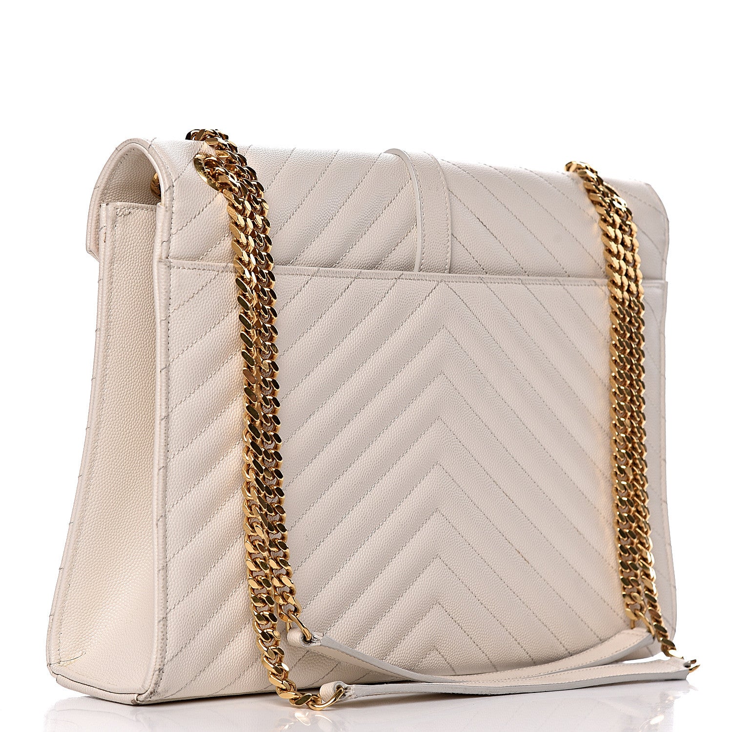 Saint Laurent Grain De Poudre Matelasse Chevron Large Monogram Satchel White 3 of 17