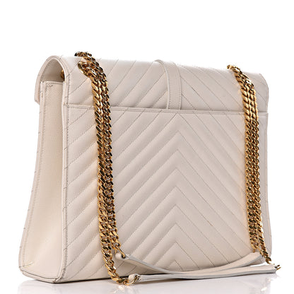 Saint Laurent Grain De Poudre Matelasse Chevron Large Monogram Satchel White 3 of 17