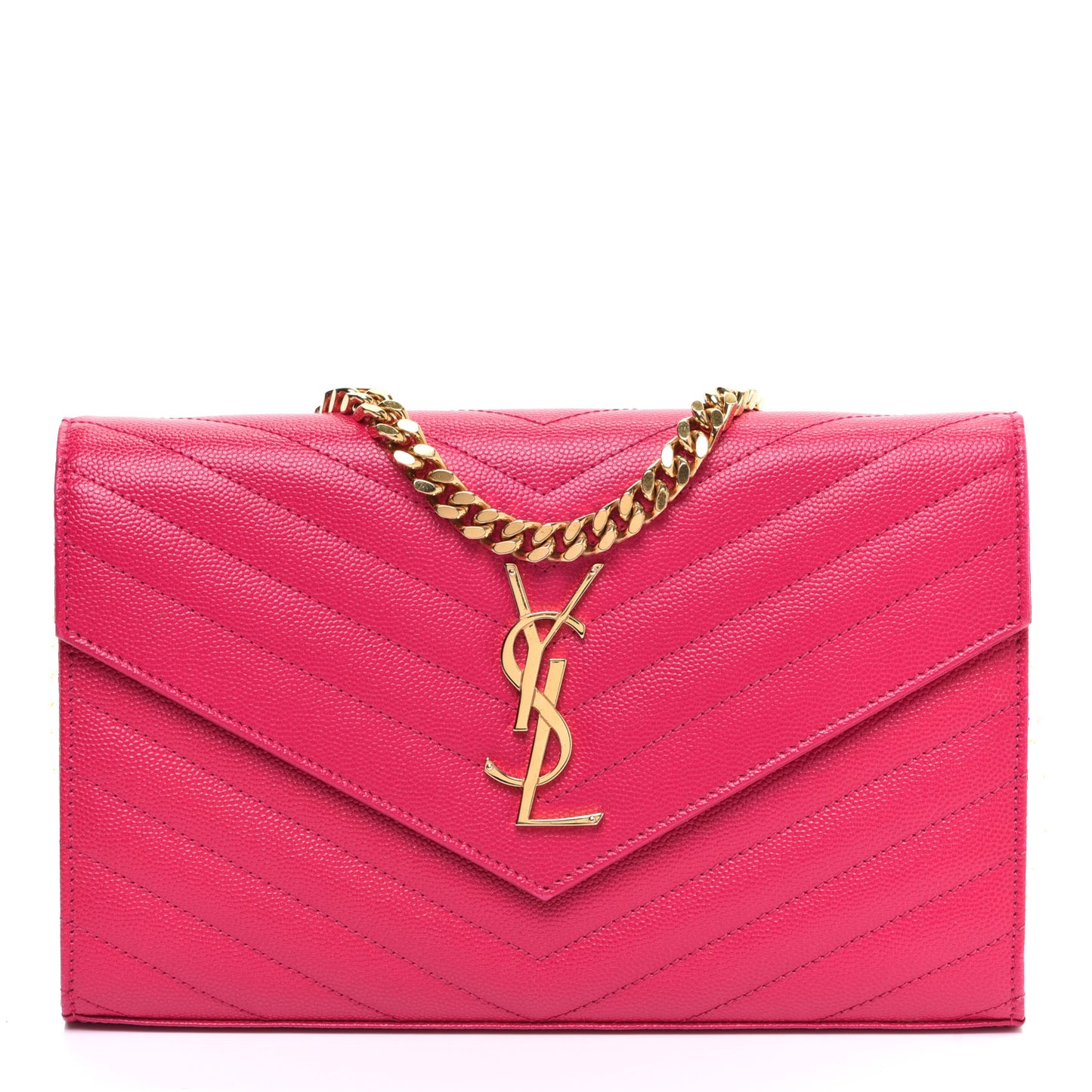 Grain De Poudre Matelasse Chevron Monogram Chain Wallet Lipstick Fuchsia
