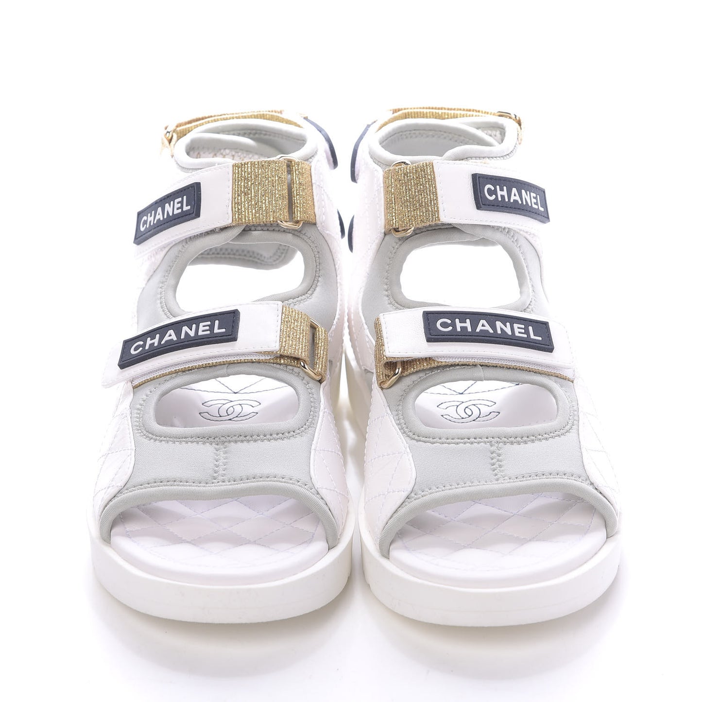 Goatskin Fabric Gladiator Sandals 39.5 White Light Grey Navy Blue