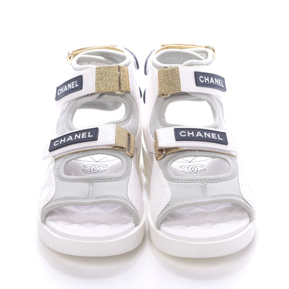 Chanel Goatskin Fabric Gladiator Sandals 39.5 White Light Grey Navy Blue 4 of 11