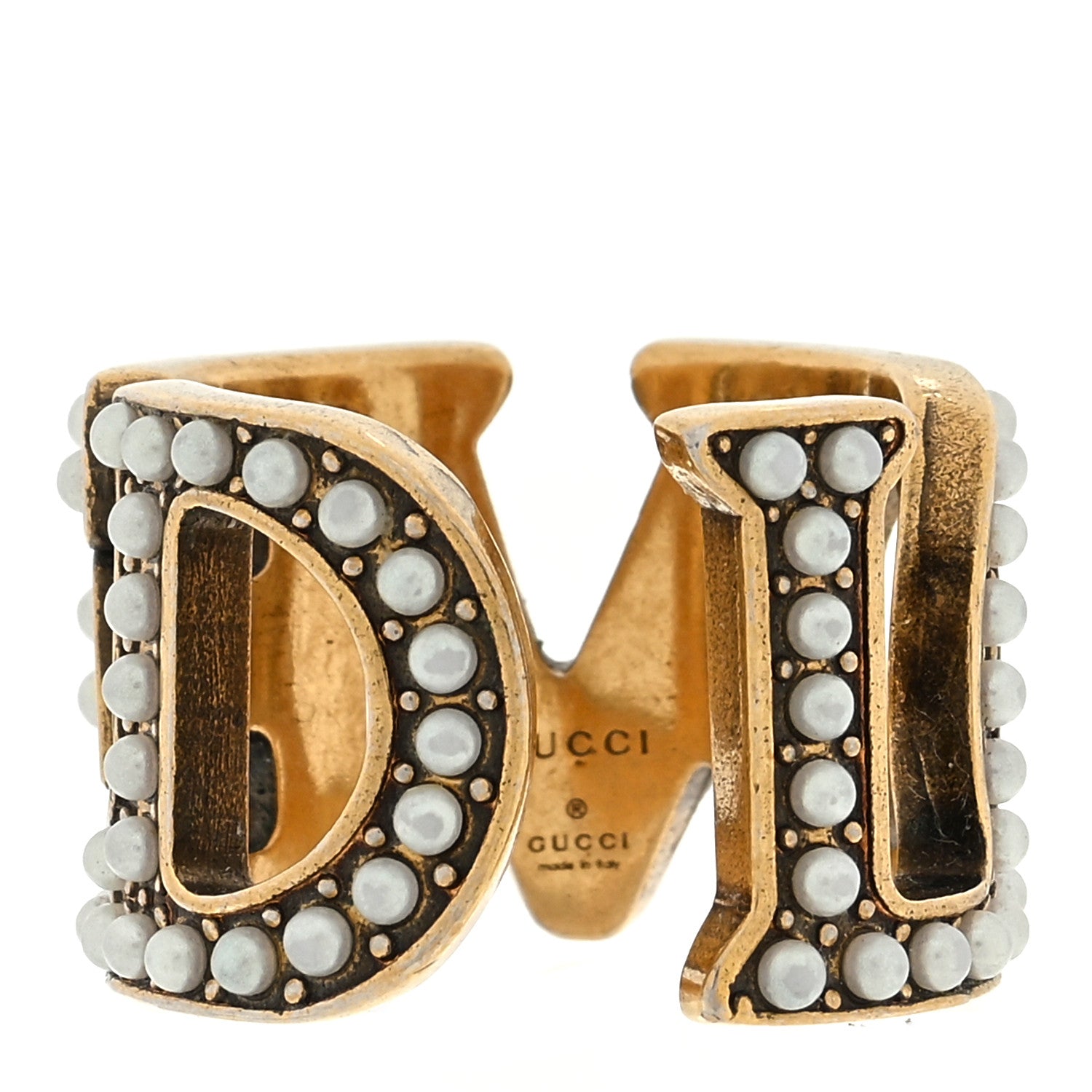 Gucci Metal Pearl Loved Ring 50 5.25 Aged Gold 3 of 4