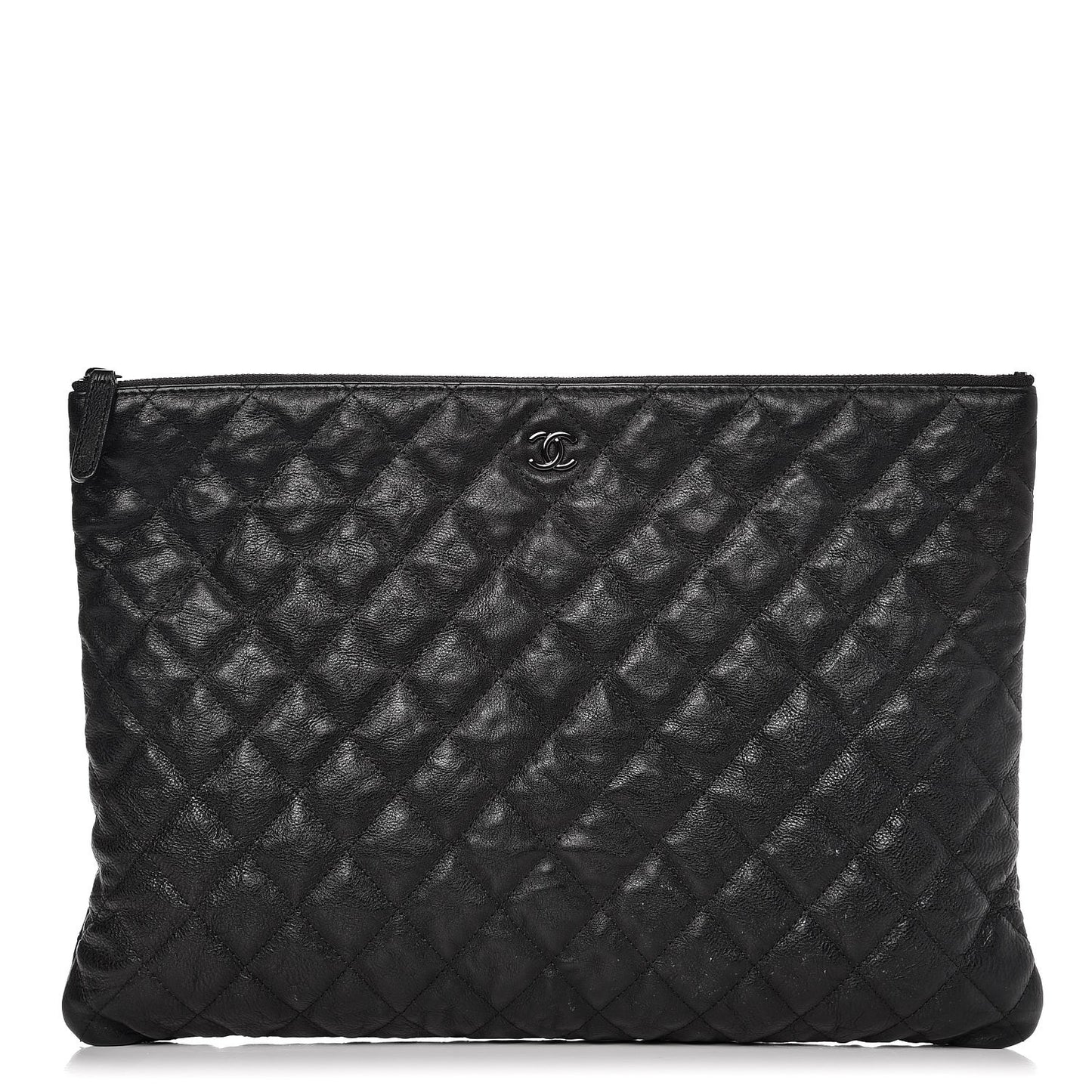 Crumpled Calfskin Quilted Large Cosmetic Case So Black