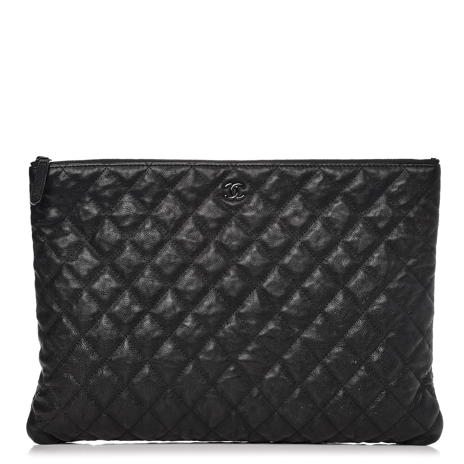 Chanel Crumpled Calfskin Quilted Large Cosmetic Case So Black 1 of 9