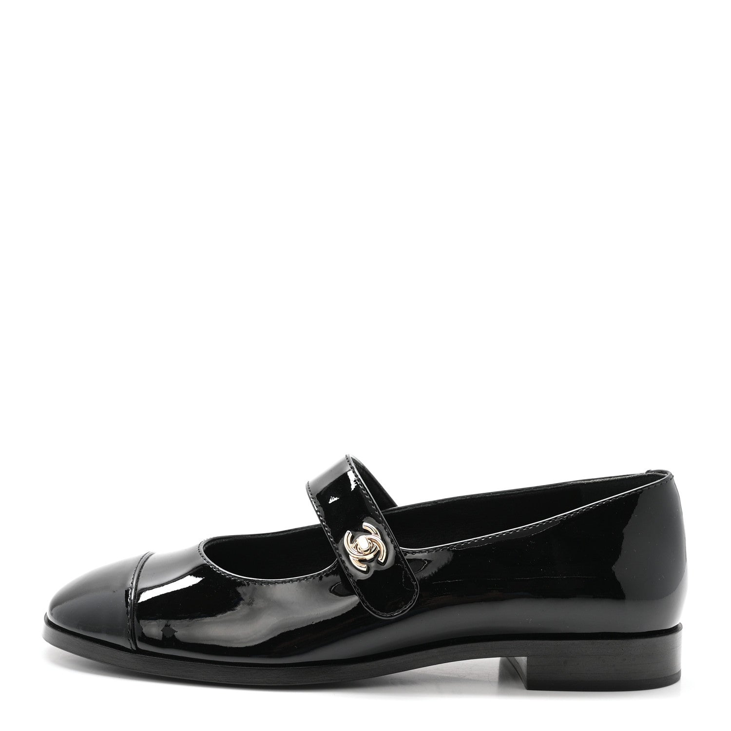 Chanel Patent Calfskin Mary Janes Flats 37.5 Black 1 of 10