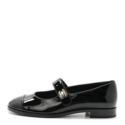 Chanel Patent Calfskin Mary Janes Flats 37.5 Black 1 of 10