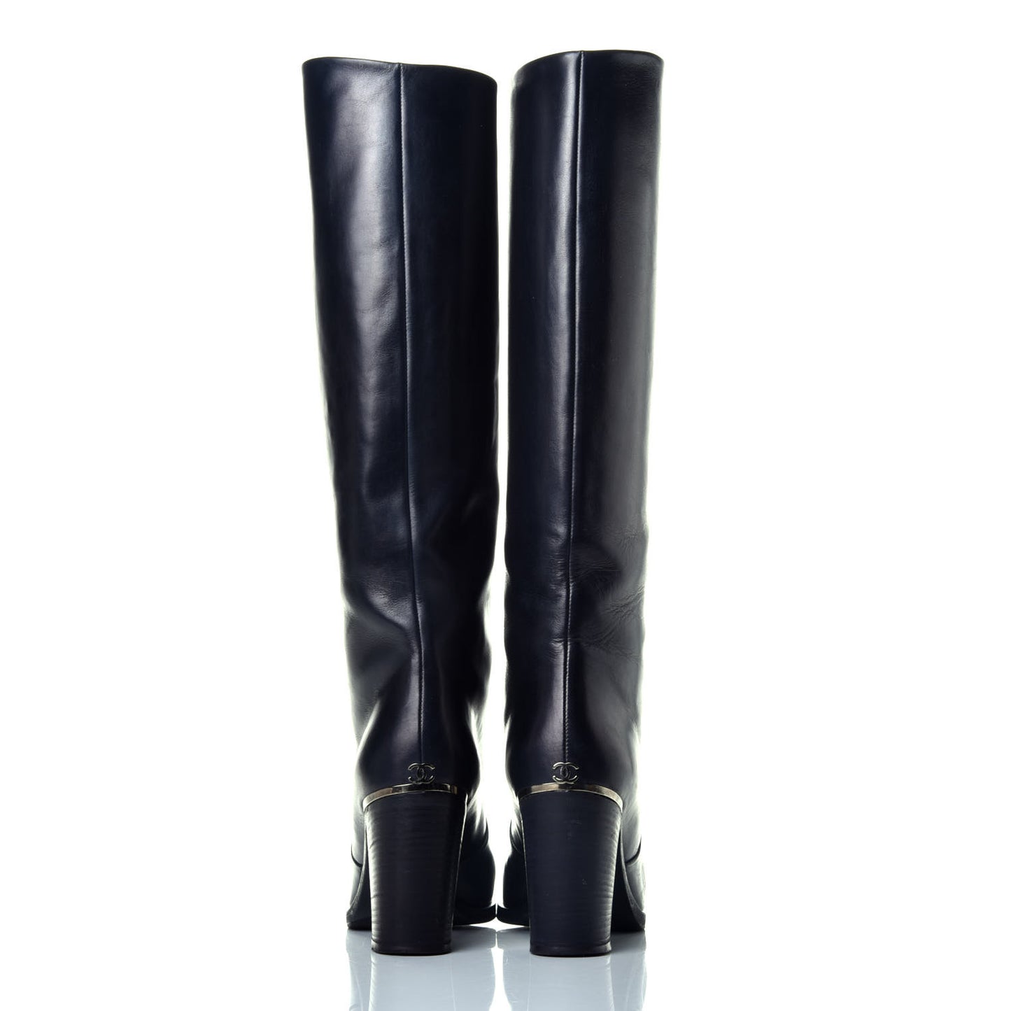 Calfskin CC Cap Toe Knee High Boots 37.5 Black