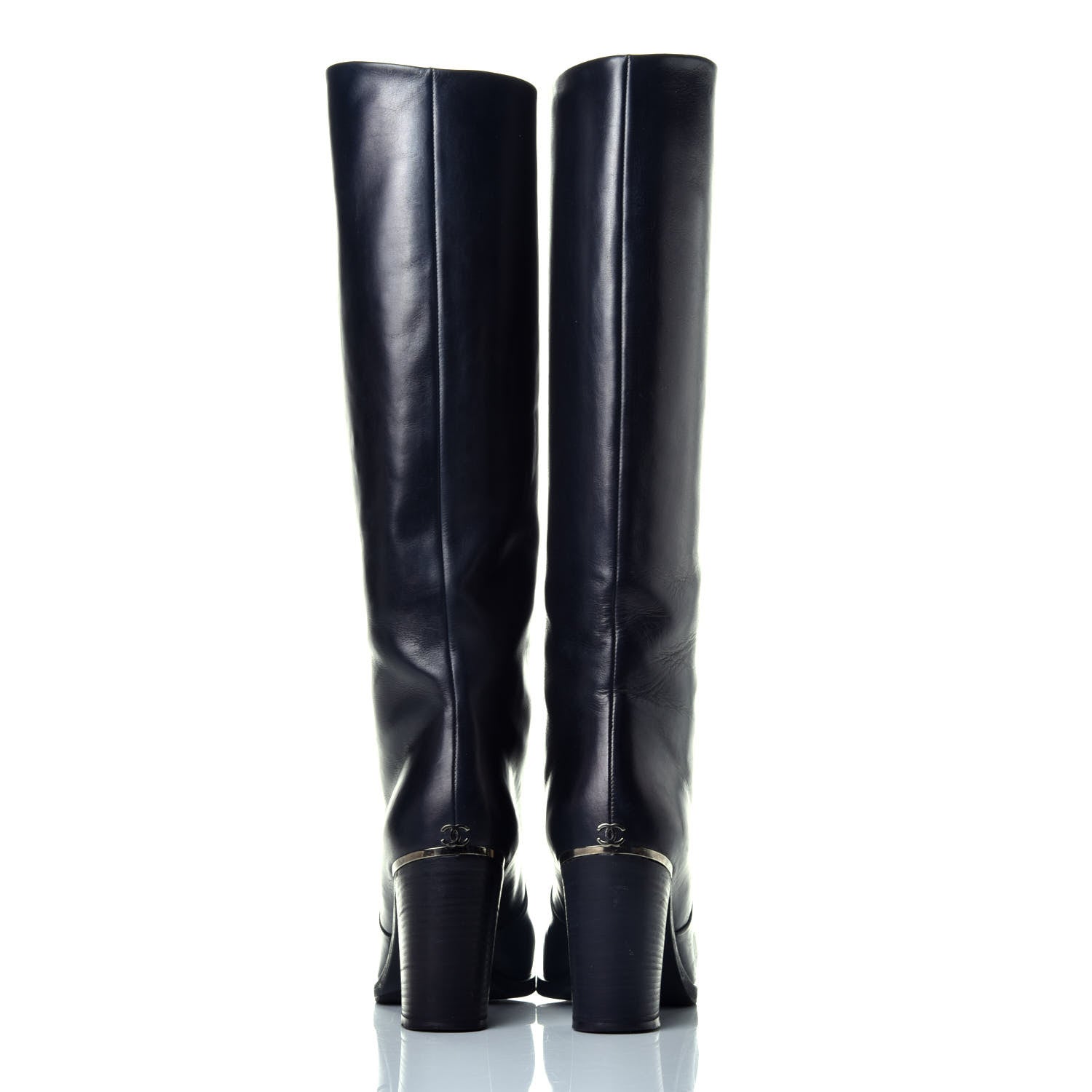 Chanel Calfskin CC Cap Toe Knee High Boots 37.5 Black 5 of 9