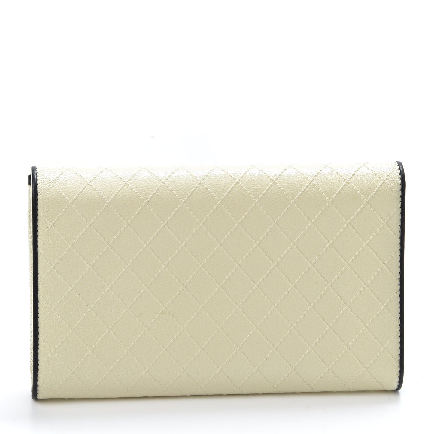 Calfskin Diamond Stitched Long Flap Wallet Ivory