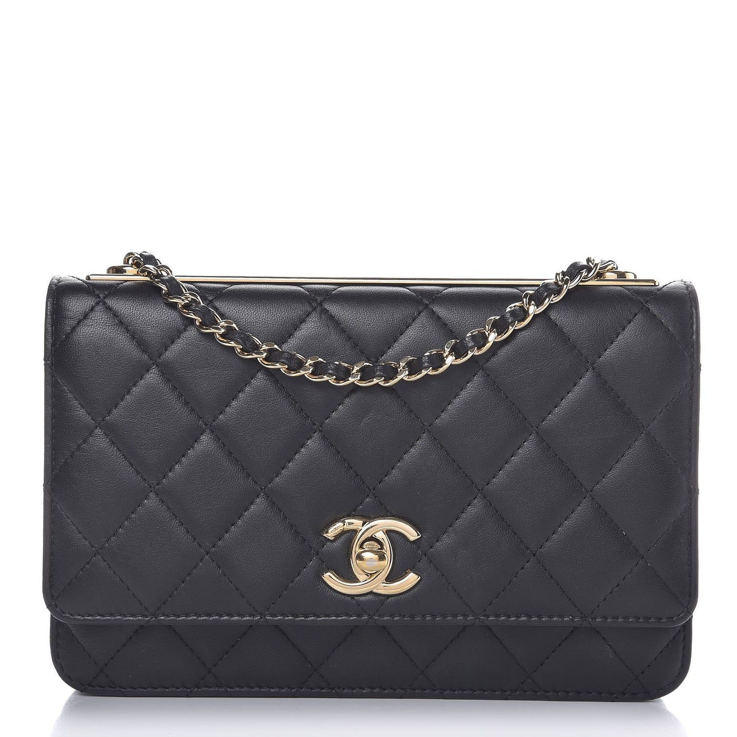Lambskin Quilted Trendy CC Wallet On Chain WOC Black