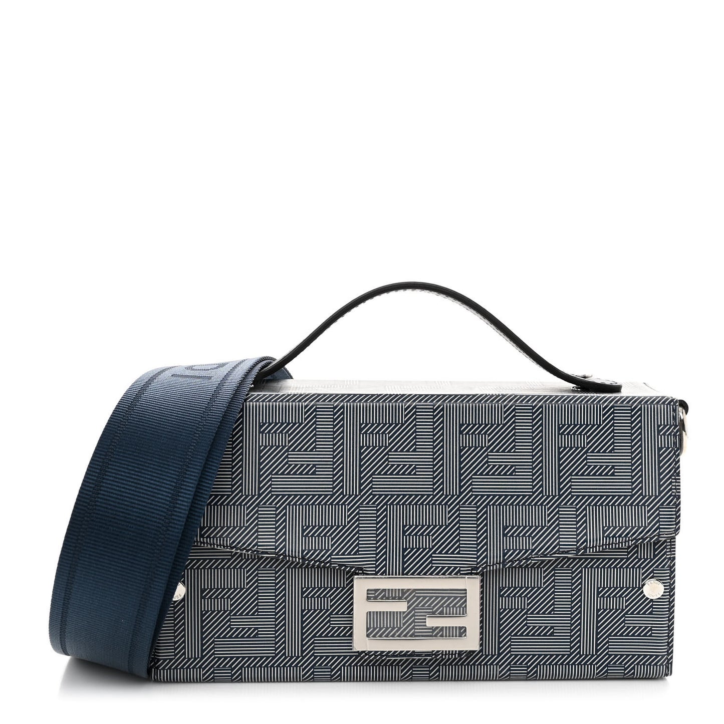 Vitello King FF Lines Embossed Bi-Color Baguette Soft Trunk Ghiaia Blue Mirto