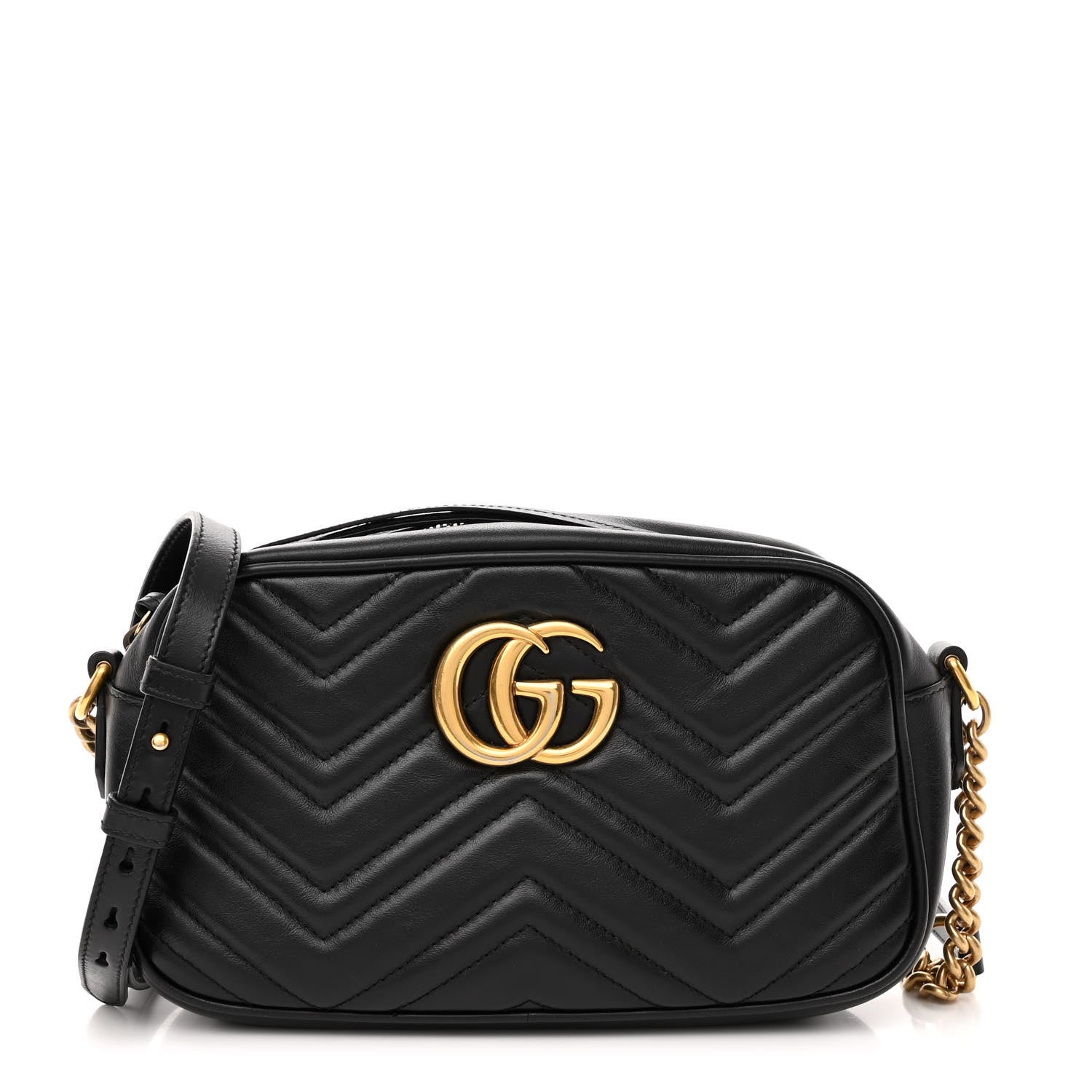 Gucci Calfskin Matelasse Small GG Marmont Chain Shoulder Bag Black 1 of 11