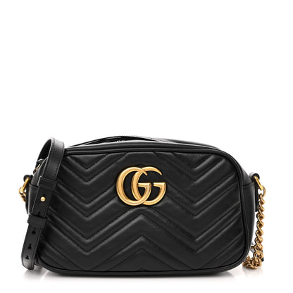Gucci Calfskin Matelasse Small GG Marmont Chain Shoulder Bag Black 1 of 11