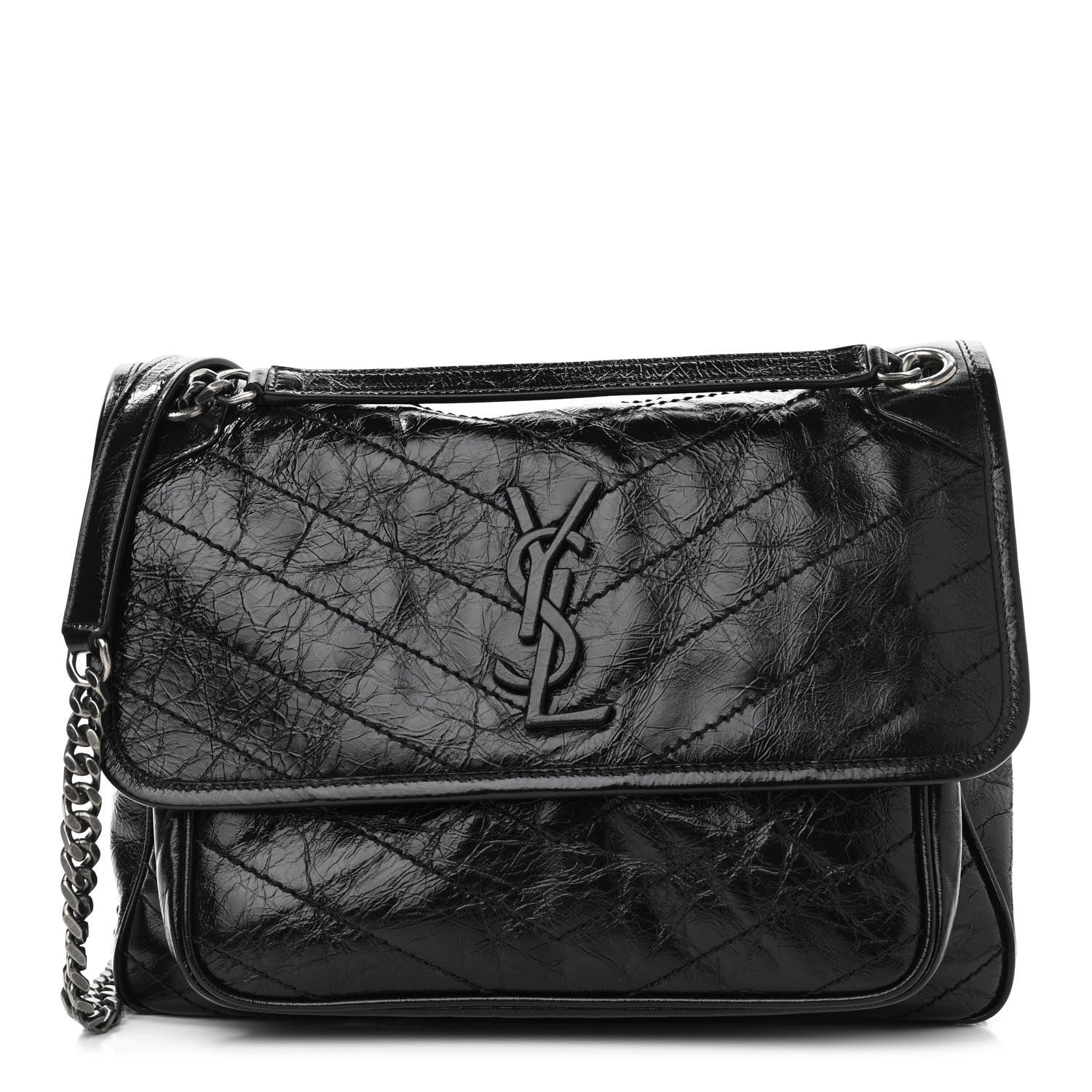 Saint Laurent Crinkled Calfskin Matelasse Monogram Medium Niki Chain Satchel Black 1 of 10