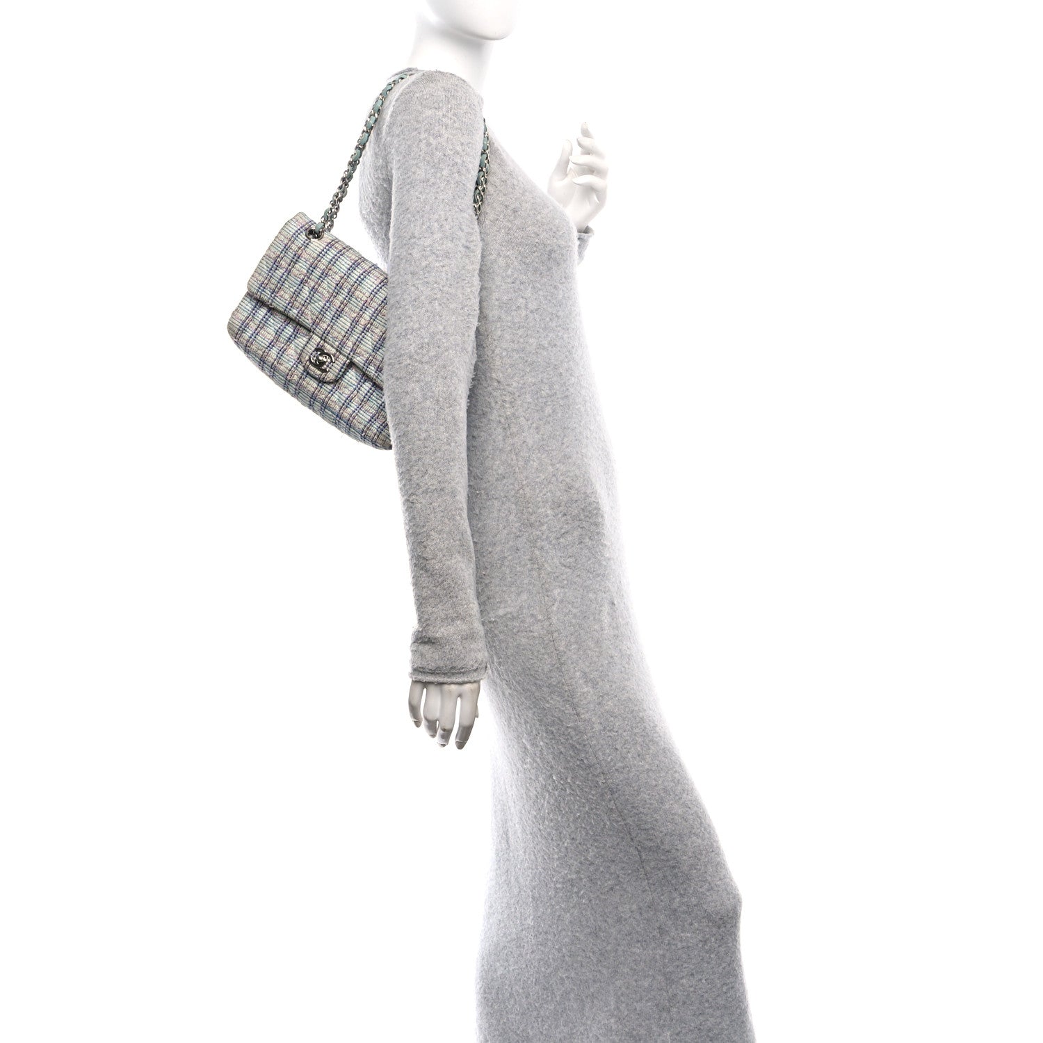 Chanel Tweed Quilted Medium Double Flap Blue White Pink Green 2 of 10