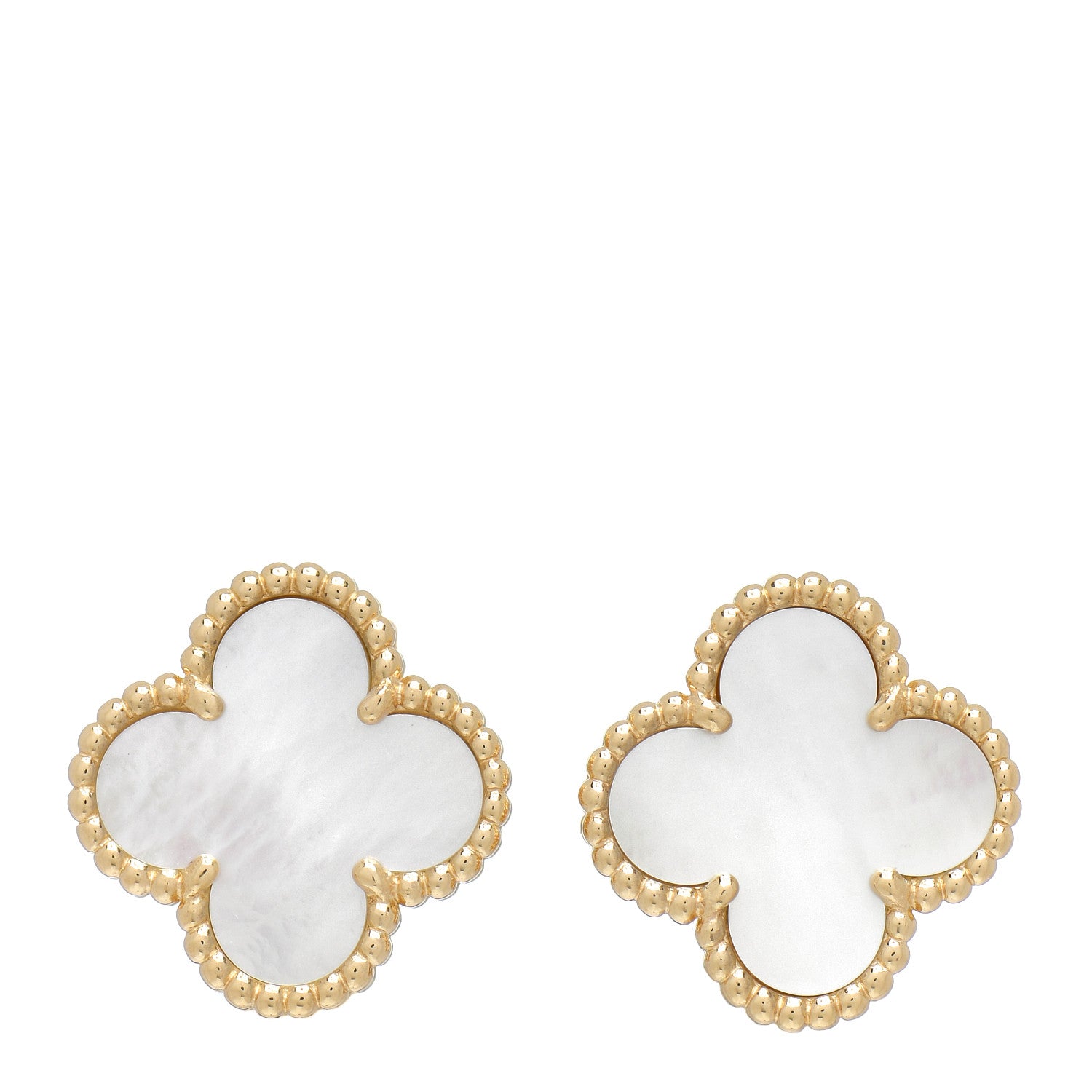 Van Cleef & Arpels 18K Yellow Gold Mother of Pearl Vintage Alhambra Earrings 1 of 5