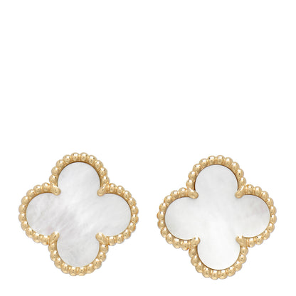 Van Cleef & Arpels 18K Yellow Gold Mother of Pearl Vintage Alhambra Earrings 1 of 5