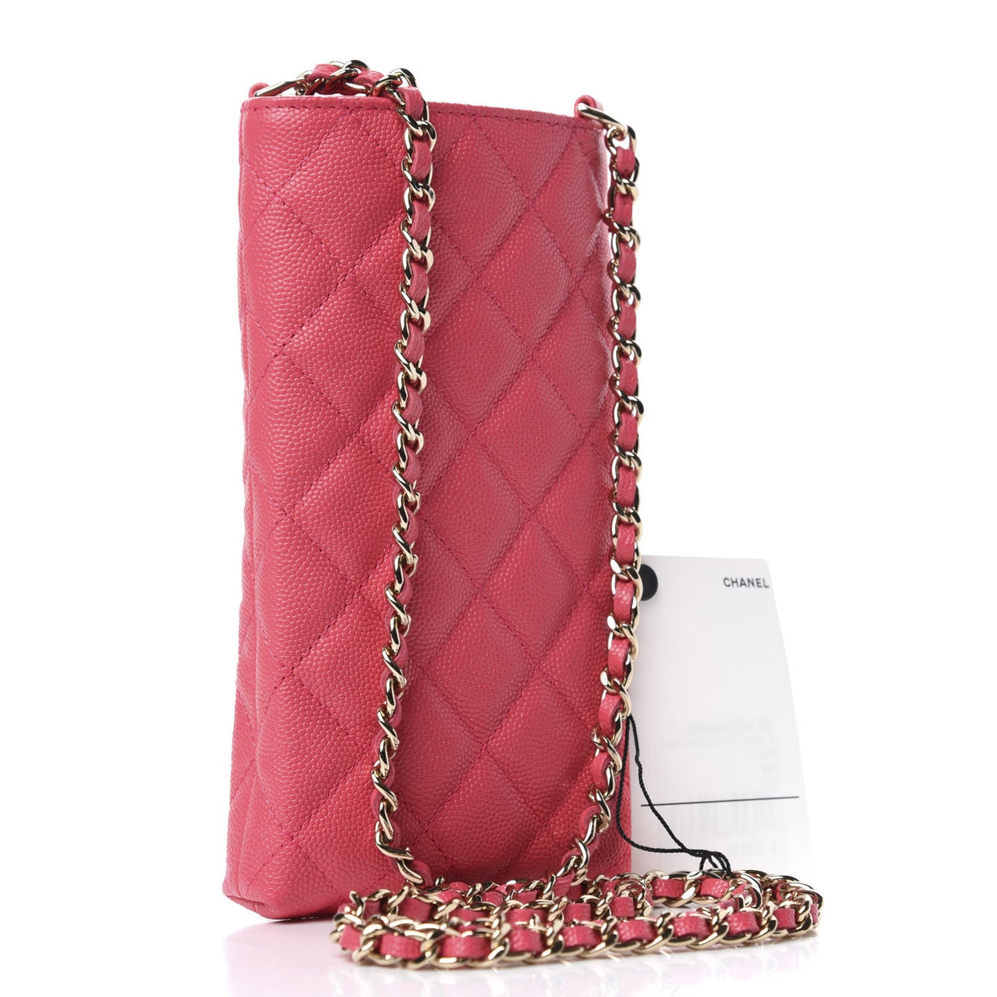Caviar Quilted French New Wave Phone Holder With Chain Pink