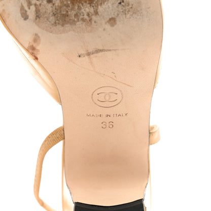 Chanel Goatskin Grosgrain Cap Toe CC Slingback Pumps 36 Beige Black 6 of 9