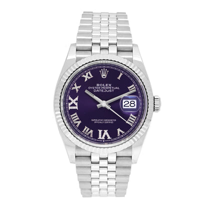 Rolex Stainless Steel 18K White Gold Diamond 36mm Oyster Perpetual Datejust Watch Aubergine Roman 126234 1 of 5