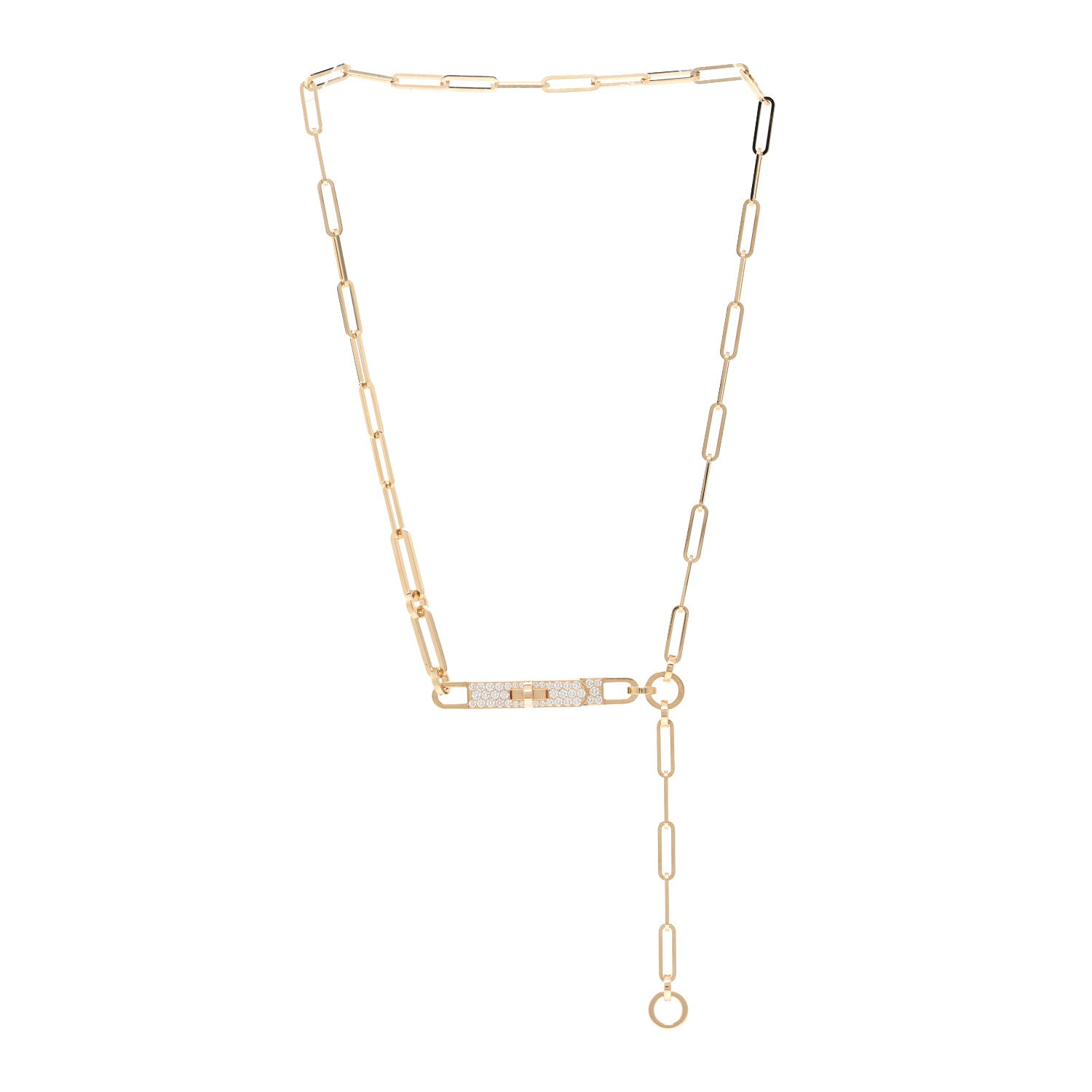 Hermes 18K Yellow Gold Diamond Pave PM Kelly Chaine Lariat Necklace SH 3 of 5