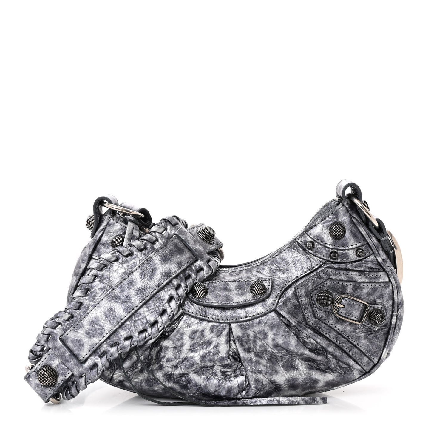 Metallic Agneau Arena Leopard Le Cagole Shoulder Bag XS Dark Grey