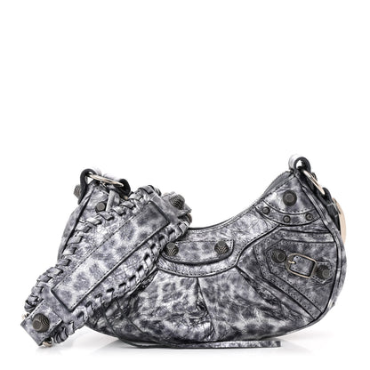 Balenciaga Metallic Agneau Arena Leopard Le Cagole Shoulder Bag XS Dark Grey 1 of 12