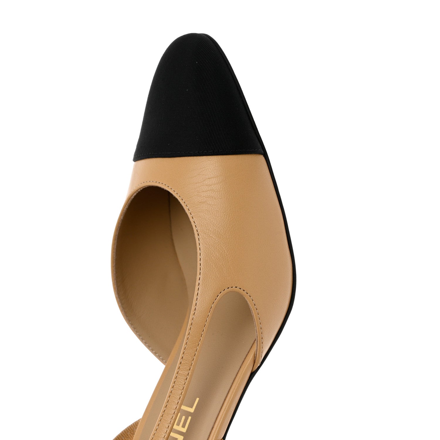 Chanel Goatskin Grosgrain Cap Toe CC Slingback Pumps 39.5 Beige Black 10 of 11