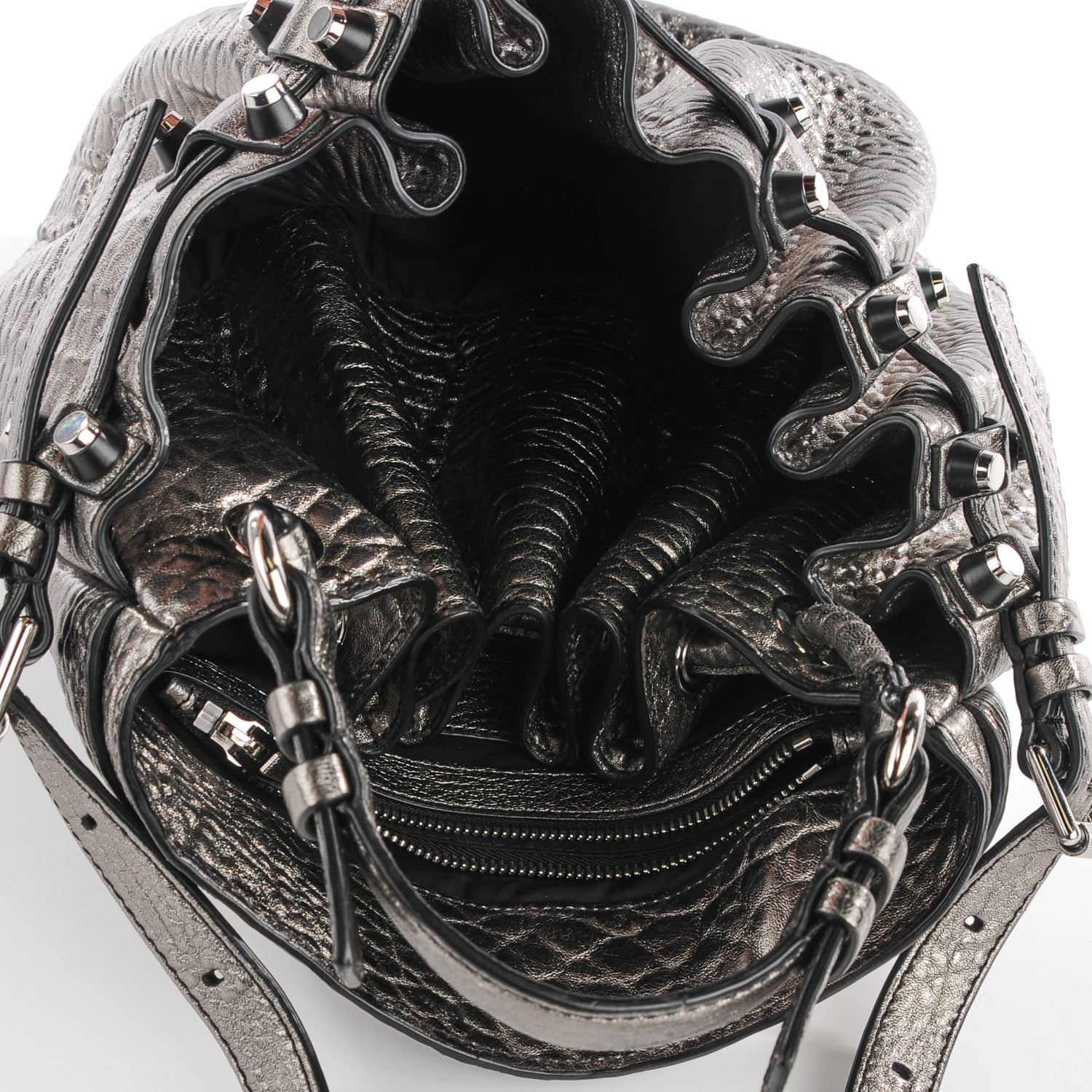 Alexander Wang Metallic Pebbled Lambskin Diego Bucket Bag Carbon Gunmetal Hardware 5 of 6