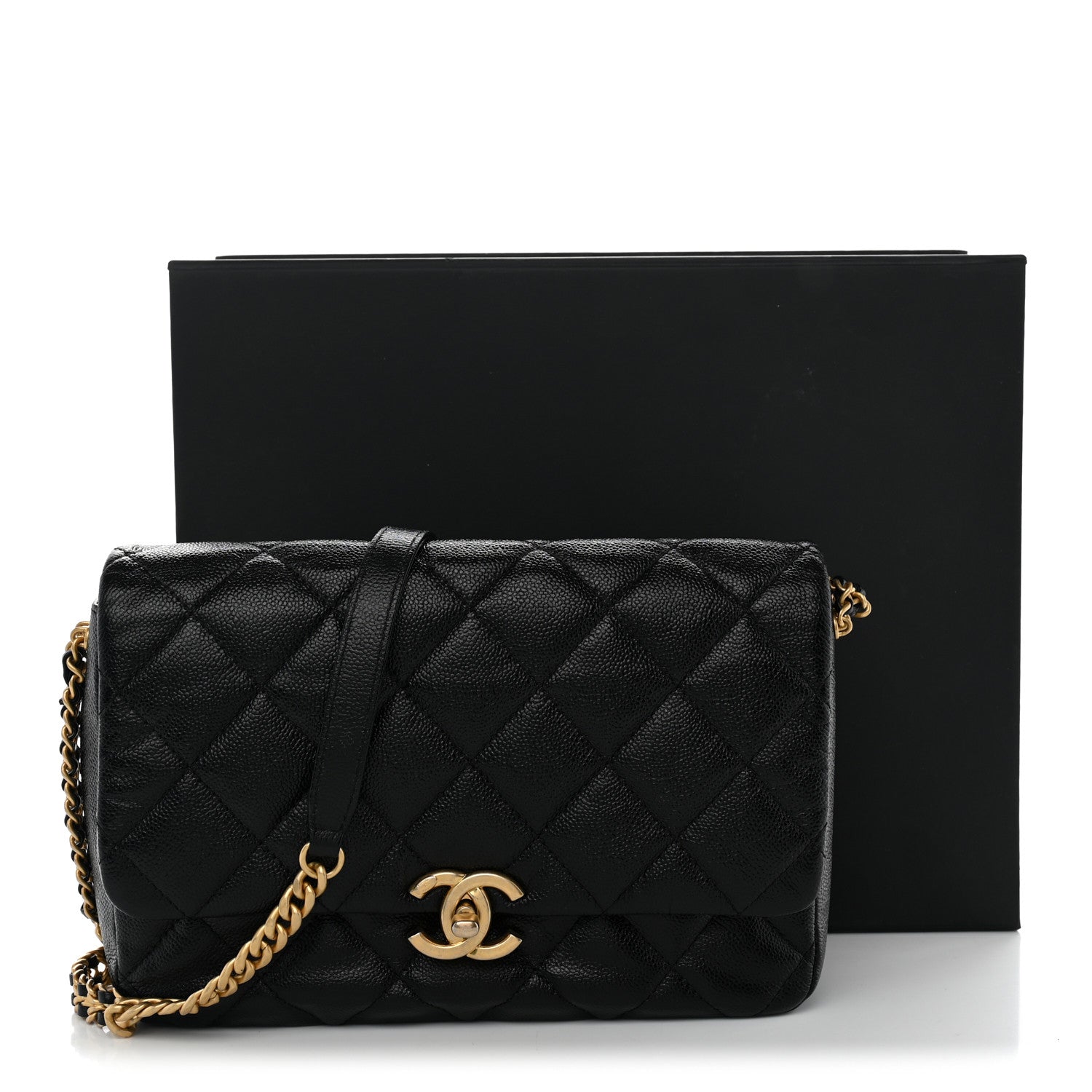 Chanel Shiny Caviar Quilted Large Chain Melody Flap Black 12 of 12