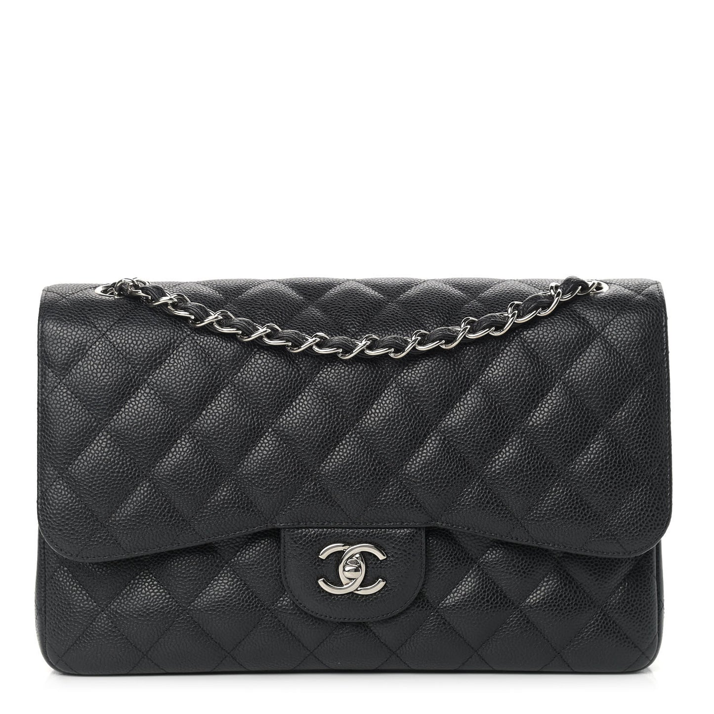 Caviar Quilted Jumbo Double Flap Black